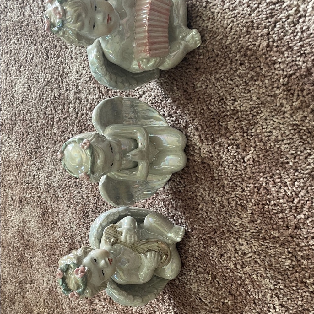 Elegant Ceramic Angel Trio - White and Pink